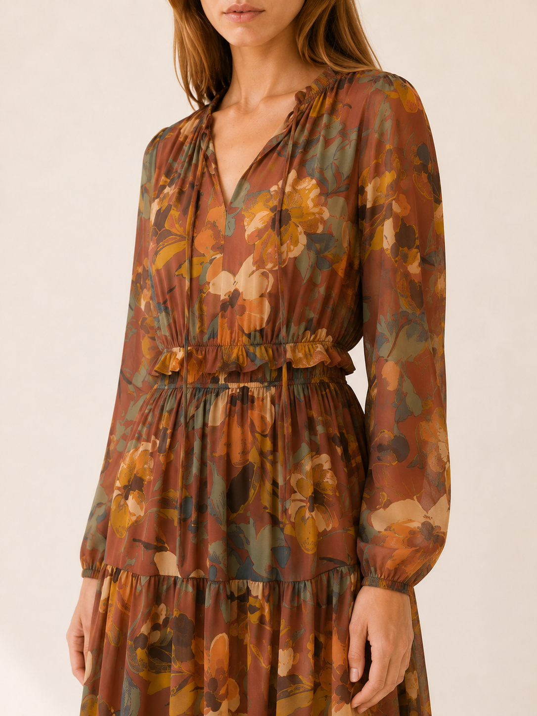 Brisavelle | Women's Tiered Midi Dress with Gathered Waist