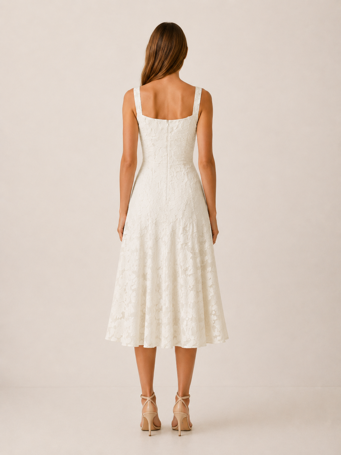 Briseis | Floral Lace Midi Dress with Square Neckline