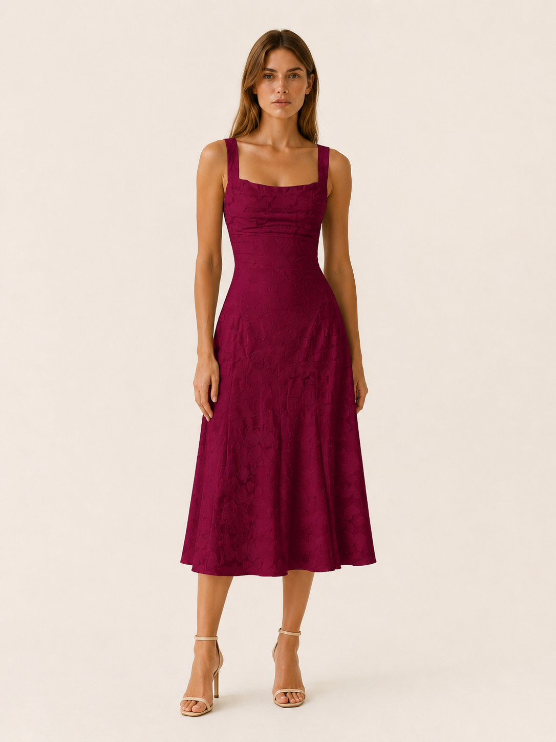 Briseis | Floral Lace Midi Dress with Square Neckline