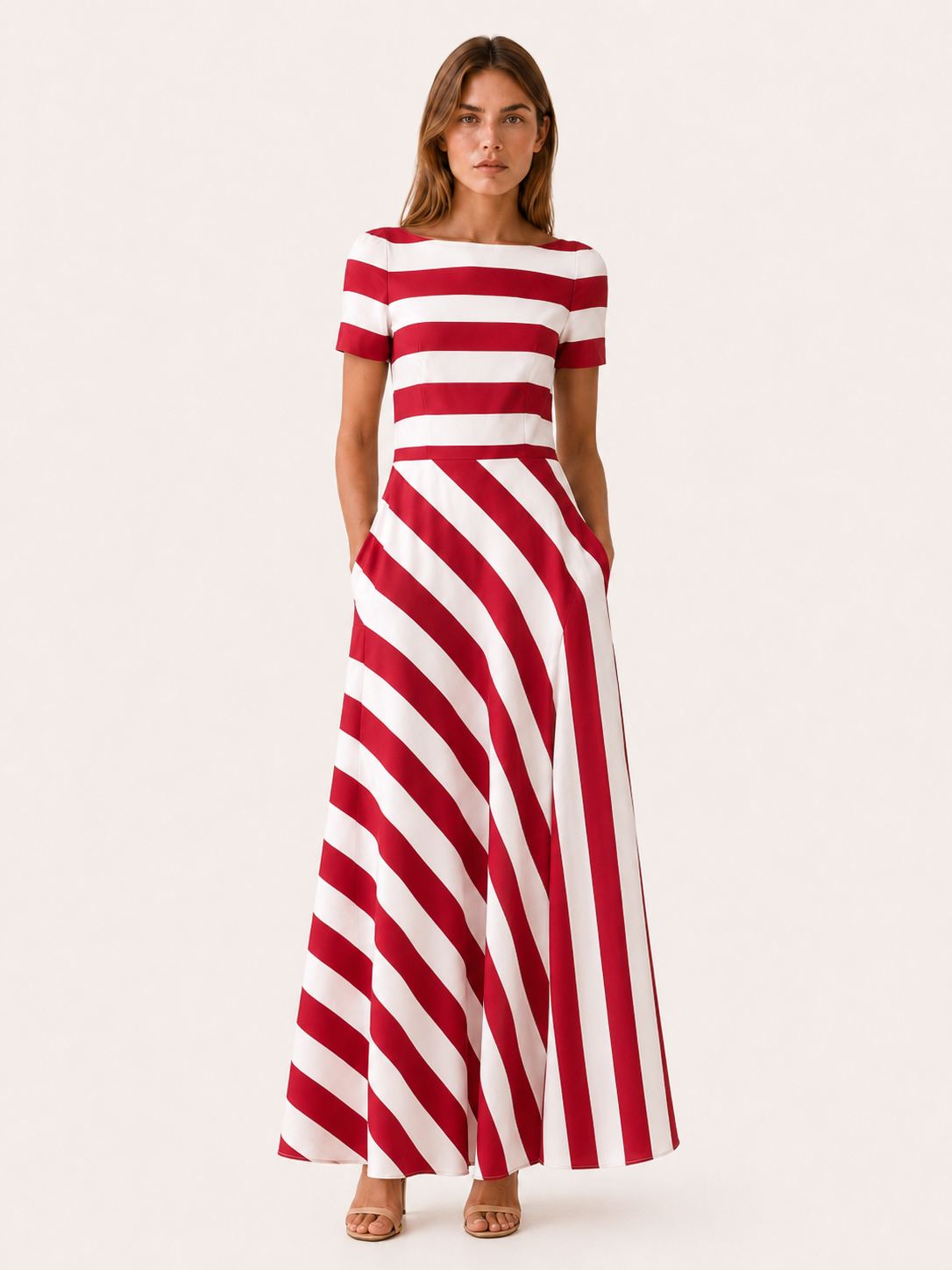 Brixton | Striped Maxi Dress with Asymmetric Panel Flared Skirt