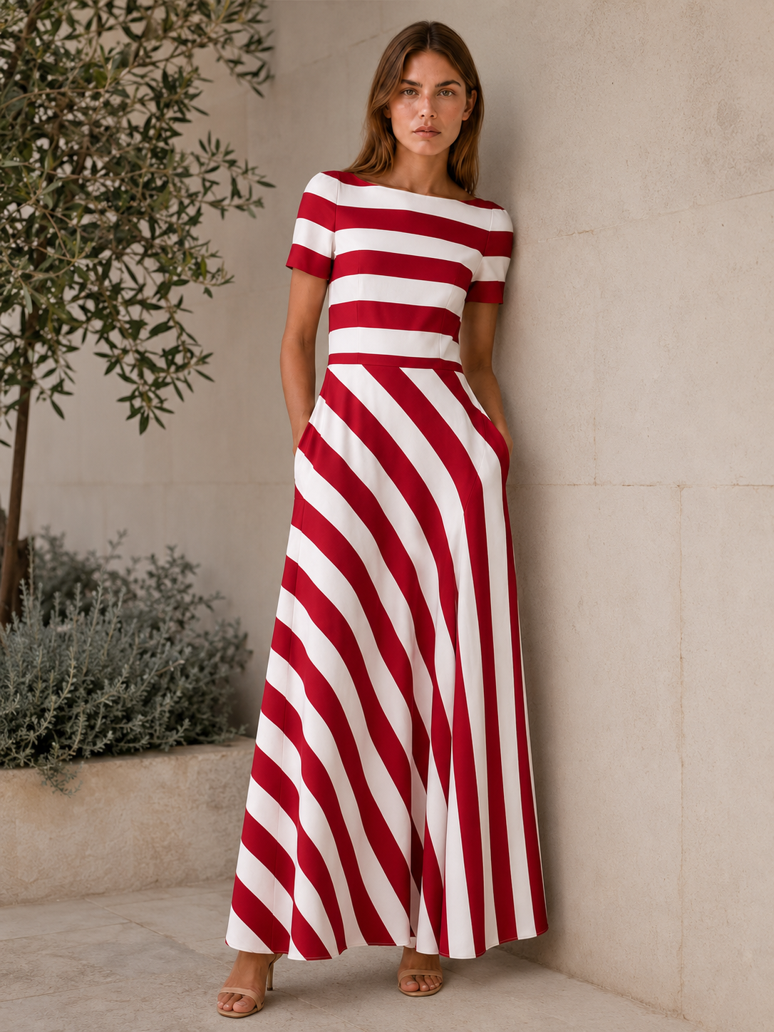 Brixton | Striped Maxi Dress with Asymmetric Panel Flared Skirt