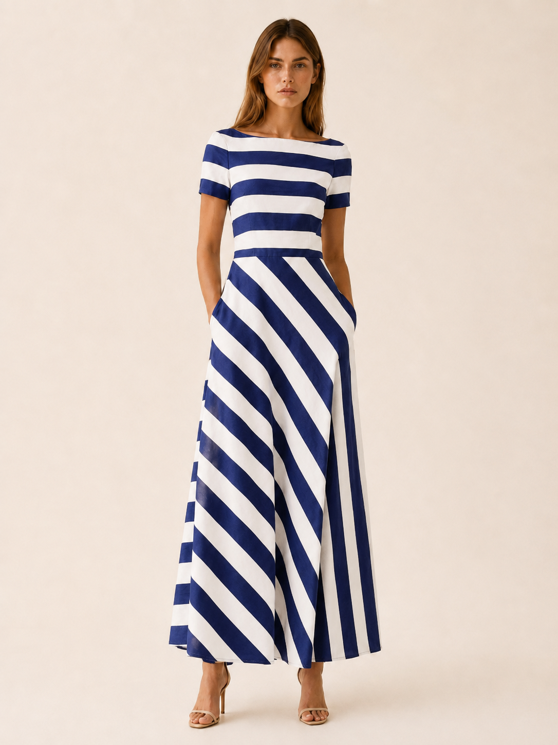 Brixton | Striped Maxi Dress with Asymmetric Panel Flared Skirt