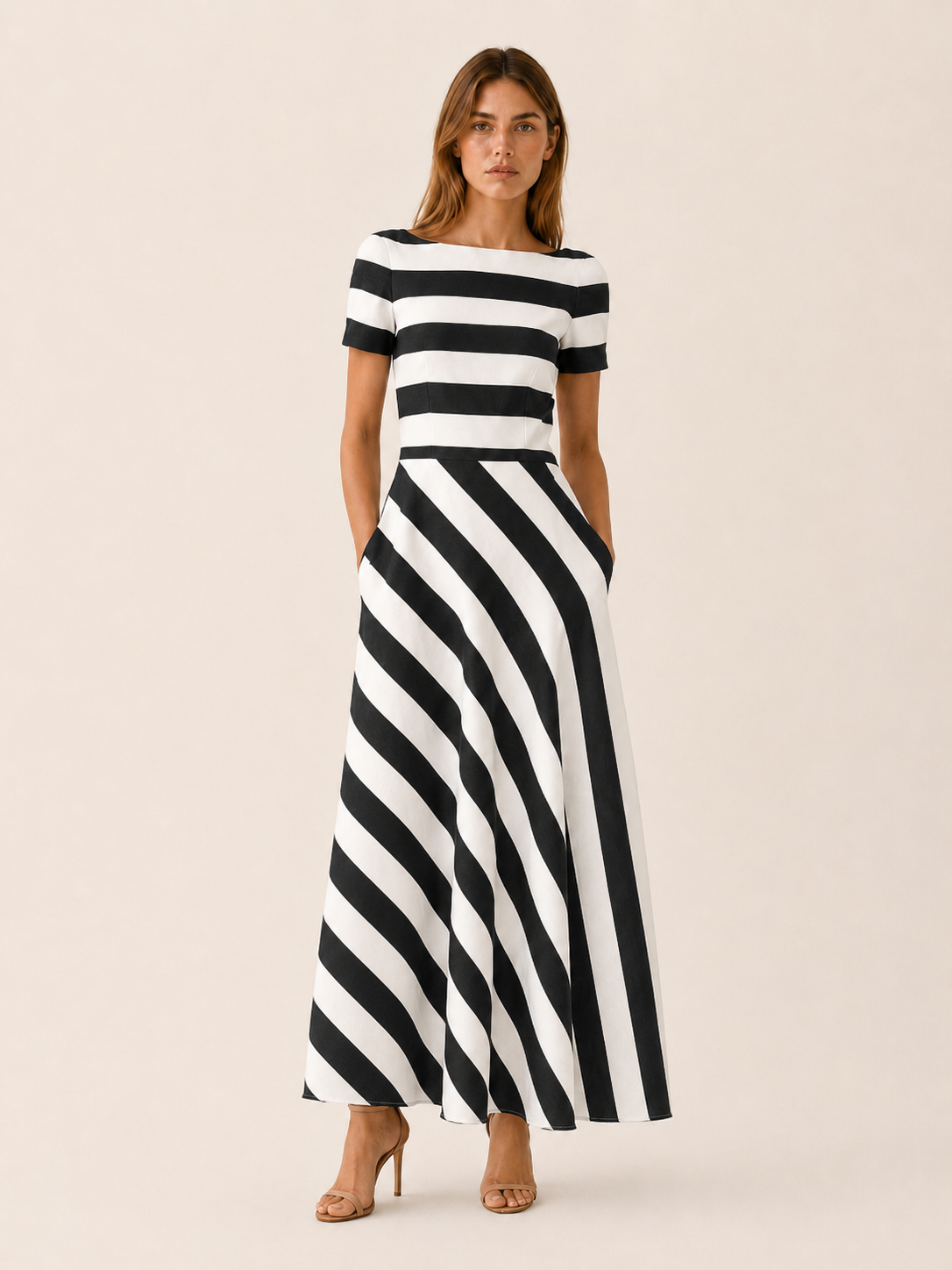 Brixton | Striped Maxi Dress with Asymmetric Panel Flared Skirt