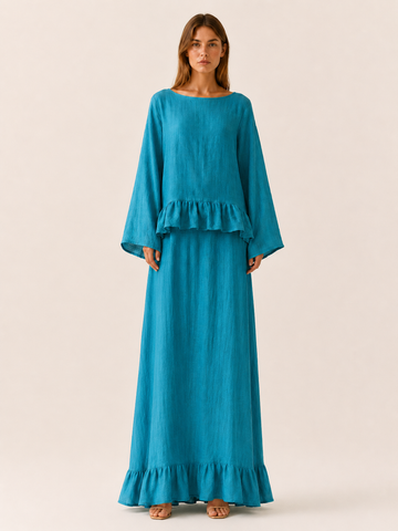 Bronte | Cotton Two-Piece Set with Ruffle Trim Maxi Skirt