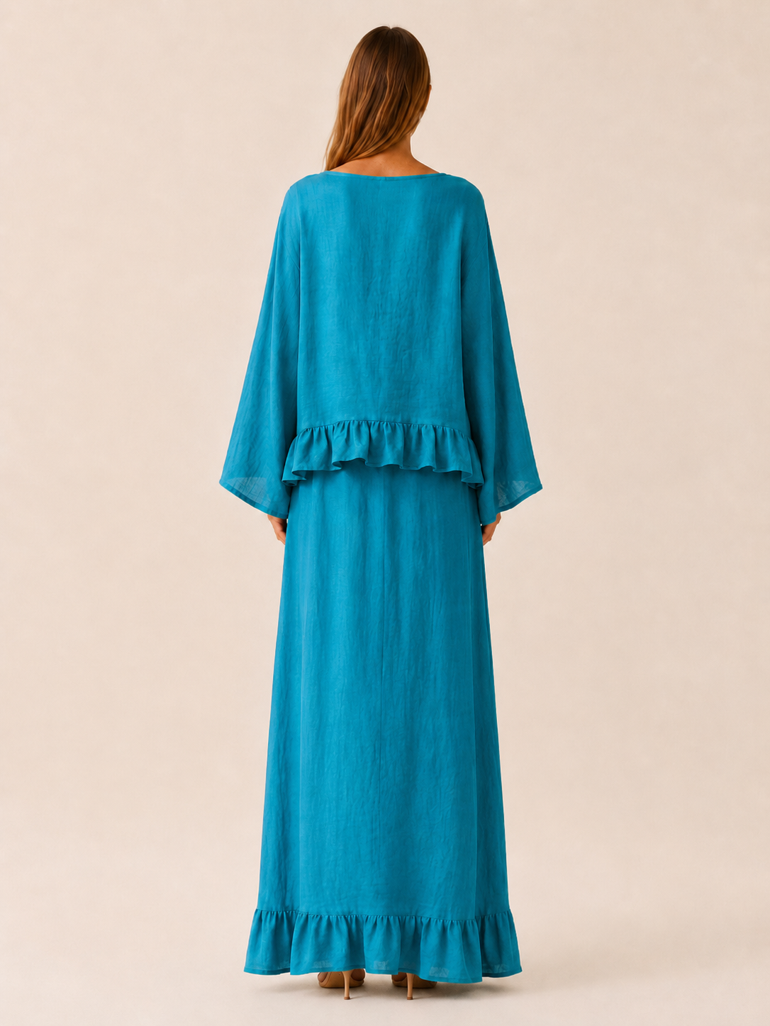 Bronte | Cotton Two-Piece Set with Ruffle Trim Maxi Skirt