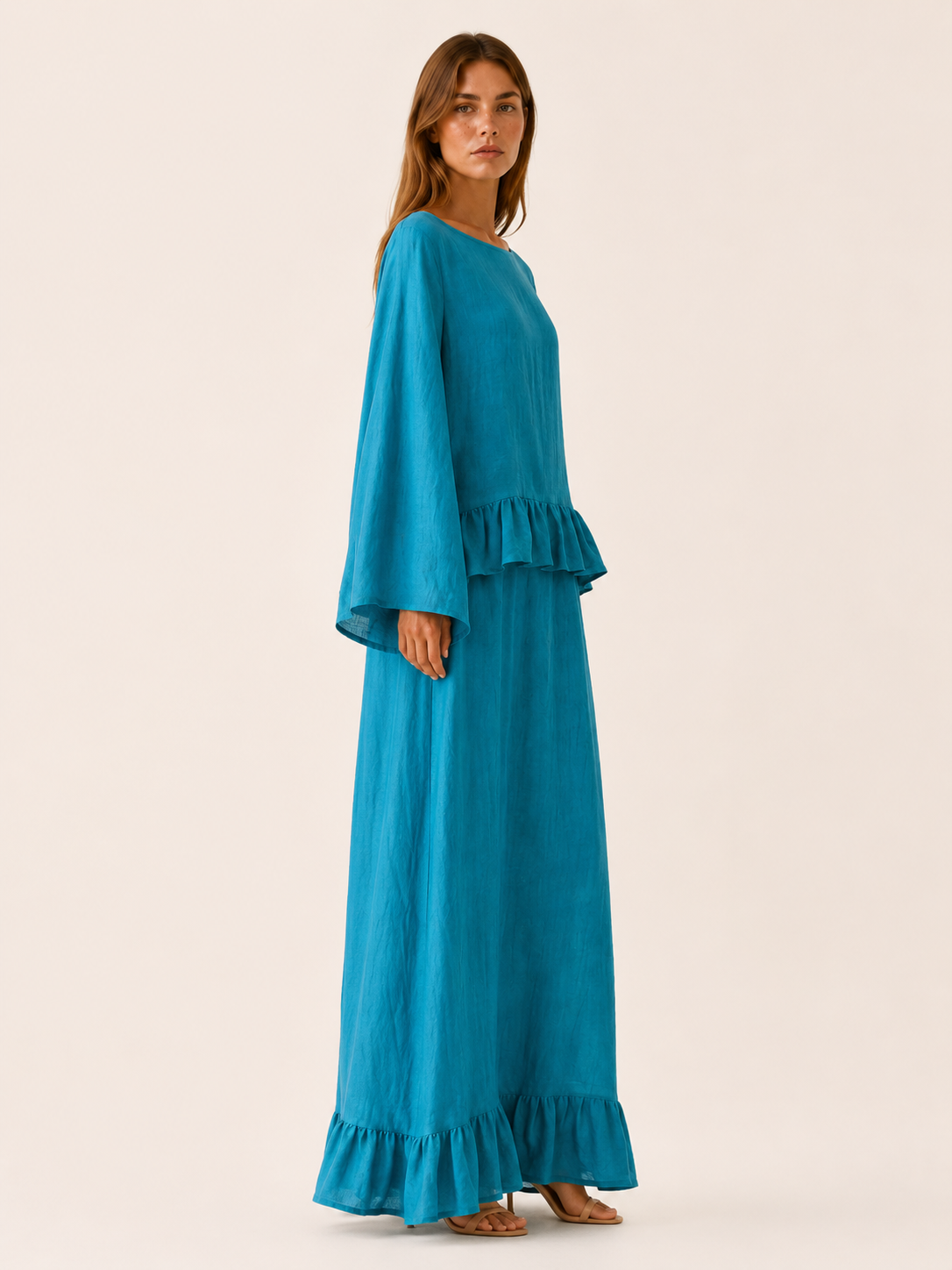 Bronte | Cotton Two-Piece Set with Ruffle Trim Maxi Skirt