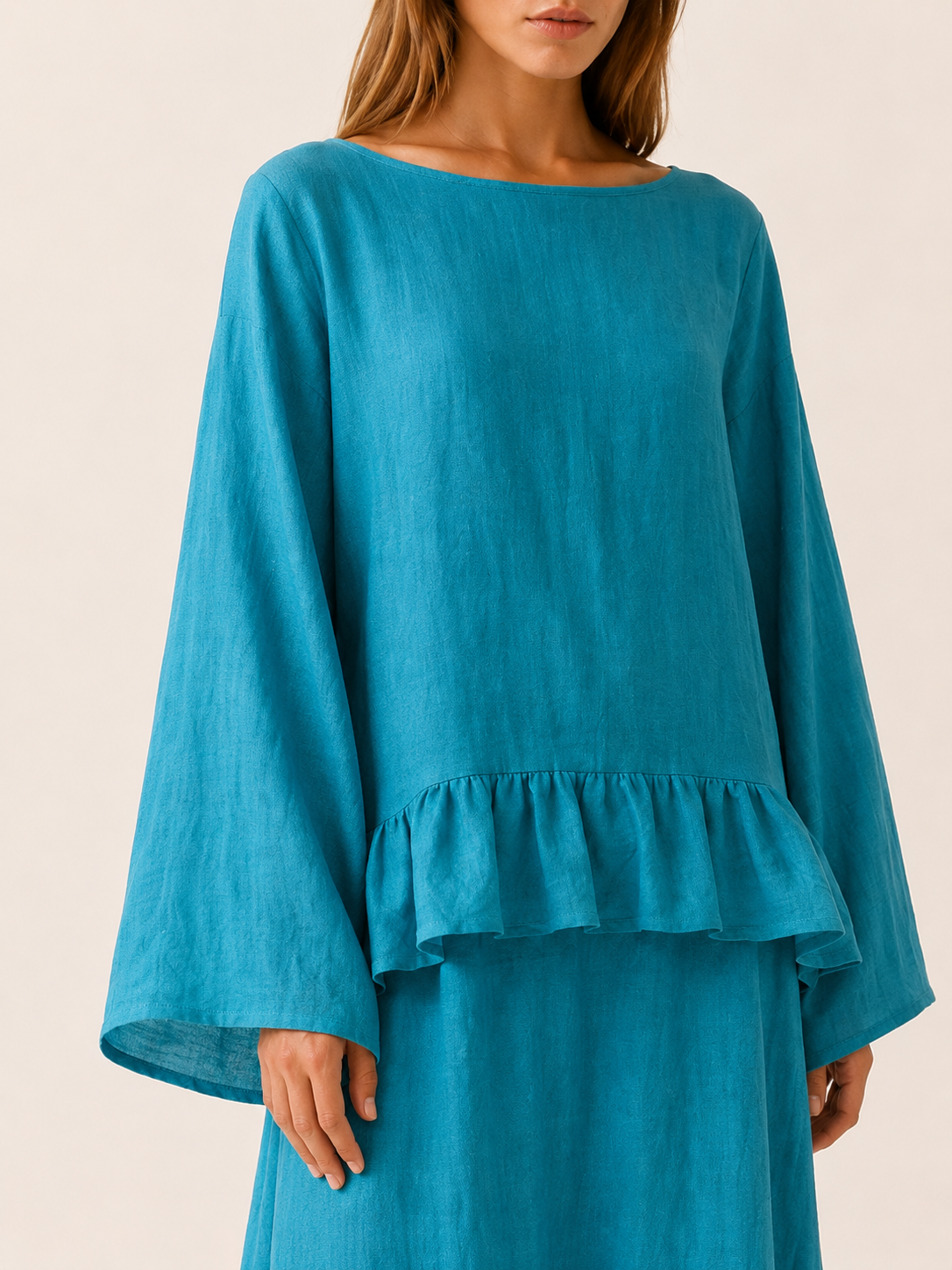 Bronte | Cotton Two-Piece Set with Ruffle Trim Maxi Skirt