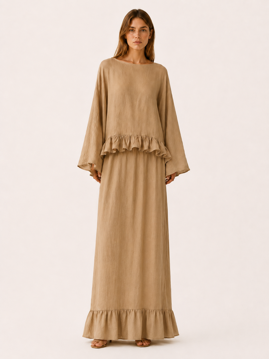 Bronte | Cotton Two-Piece Set with Ruffle Trim Maxi Skirt