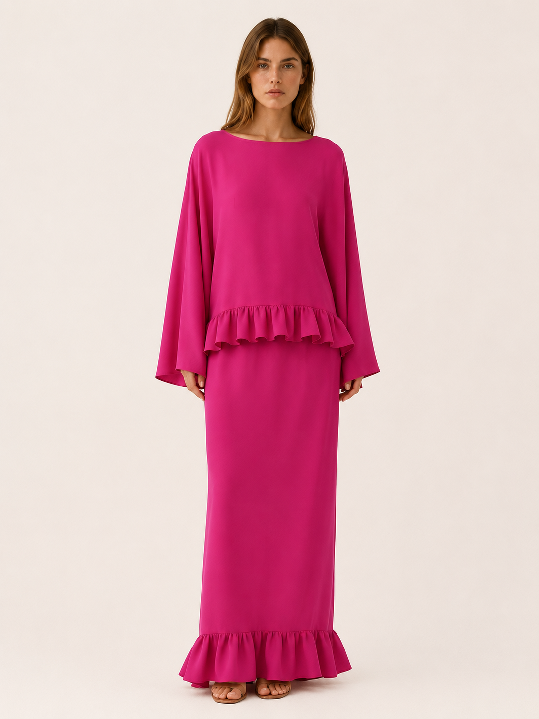 Bronte | Cotton Two-Piece Set with Ruffle Trim Maxi Skirt