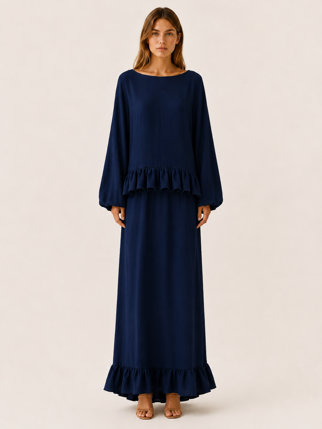 Bronte | Cotton Two-Piece Set with Ruffle Trim Maxi Skirt