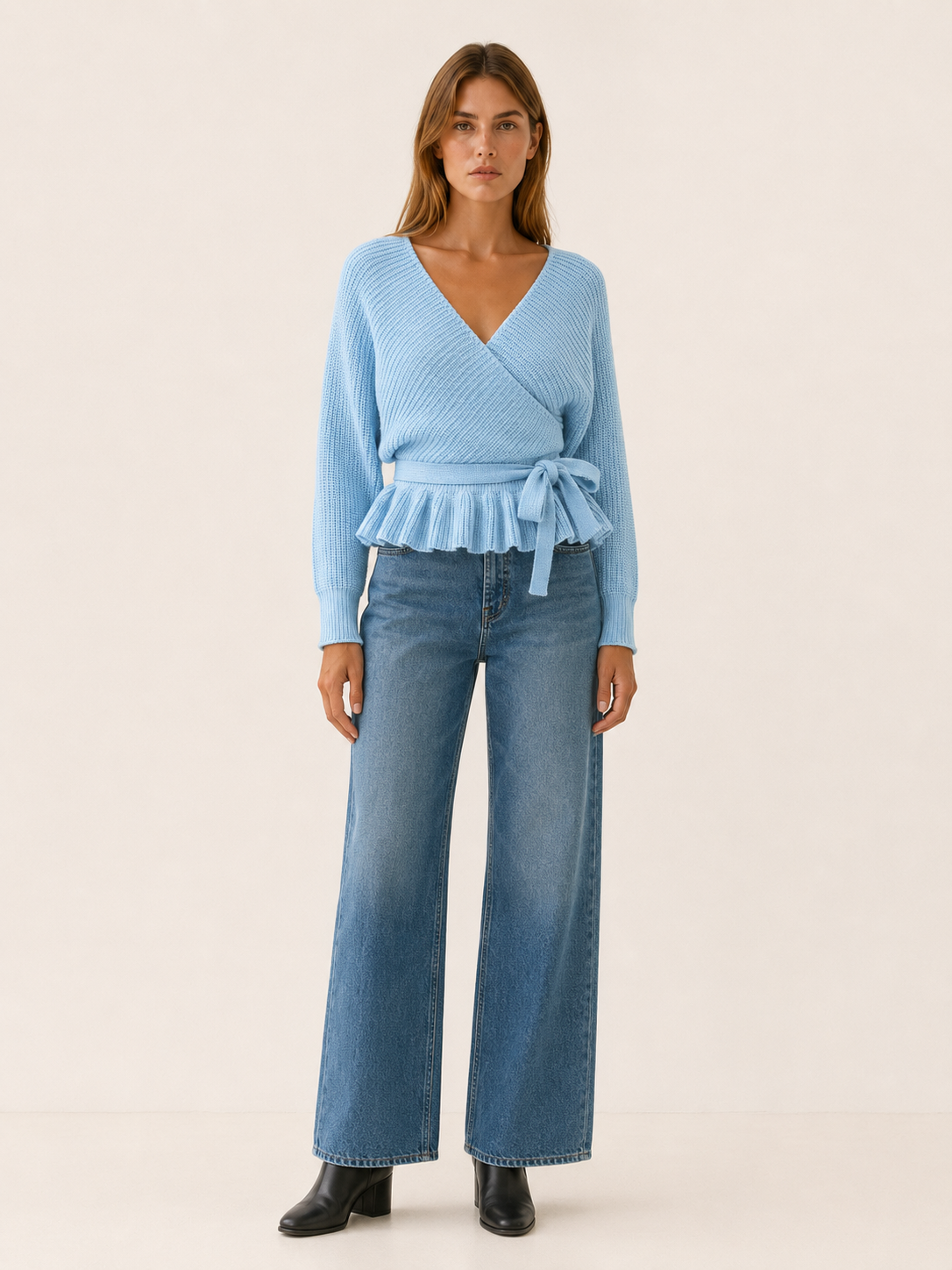 Bryssara | Wrap Jumper with Tie Waist and Ruffle Hem