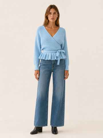 Bryssara | Wrap Jumper with Tie Waist and Ruffle Hem