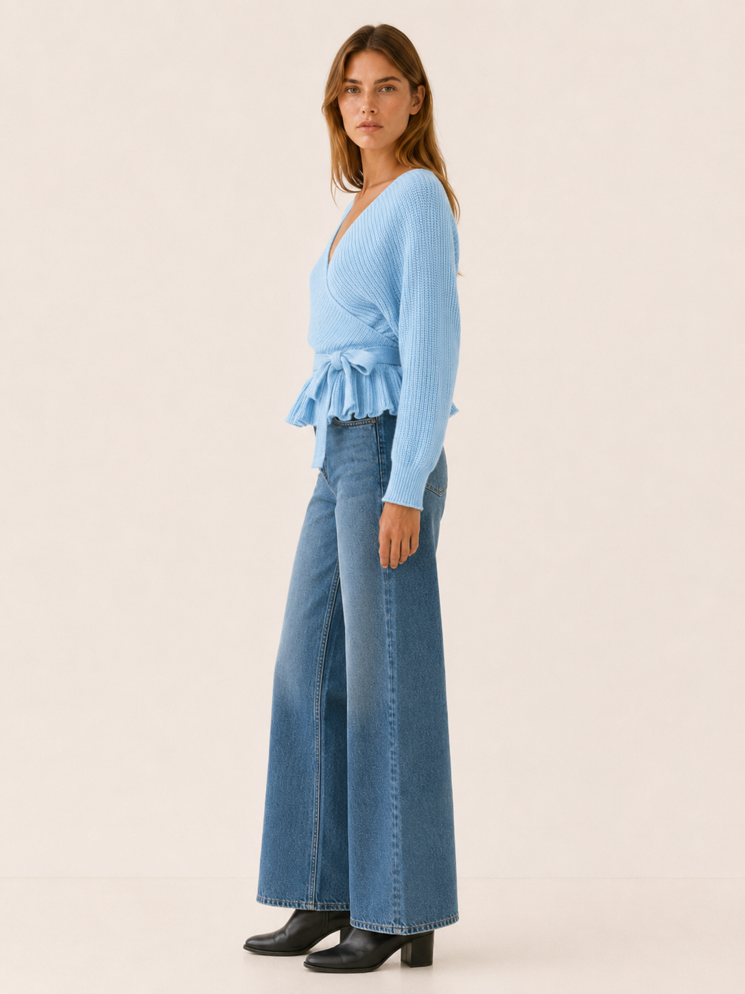 Bryssara | Wrap Jumper with Tie Waist and Ruffle Hem