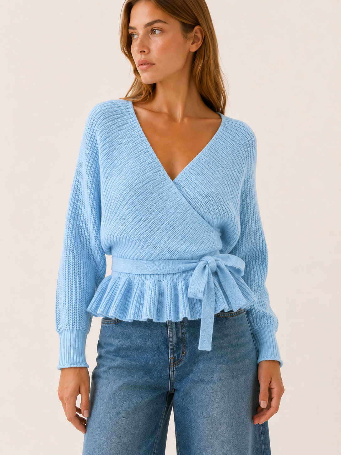 Bryssara | Wrap Jumper with Tie Waist and Ruffle Hem