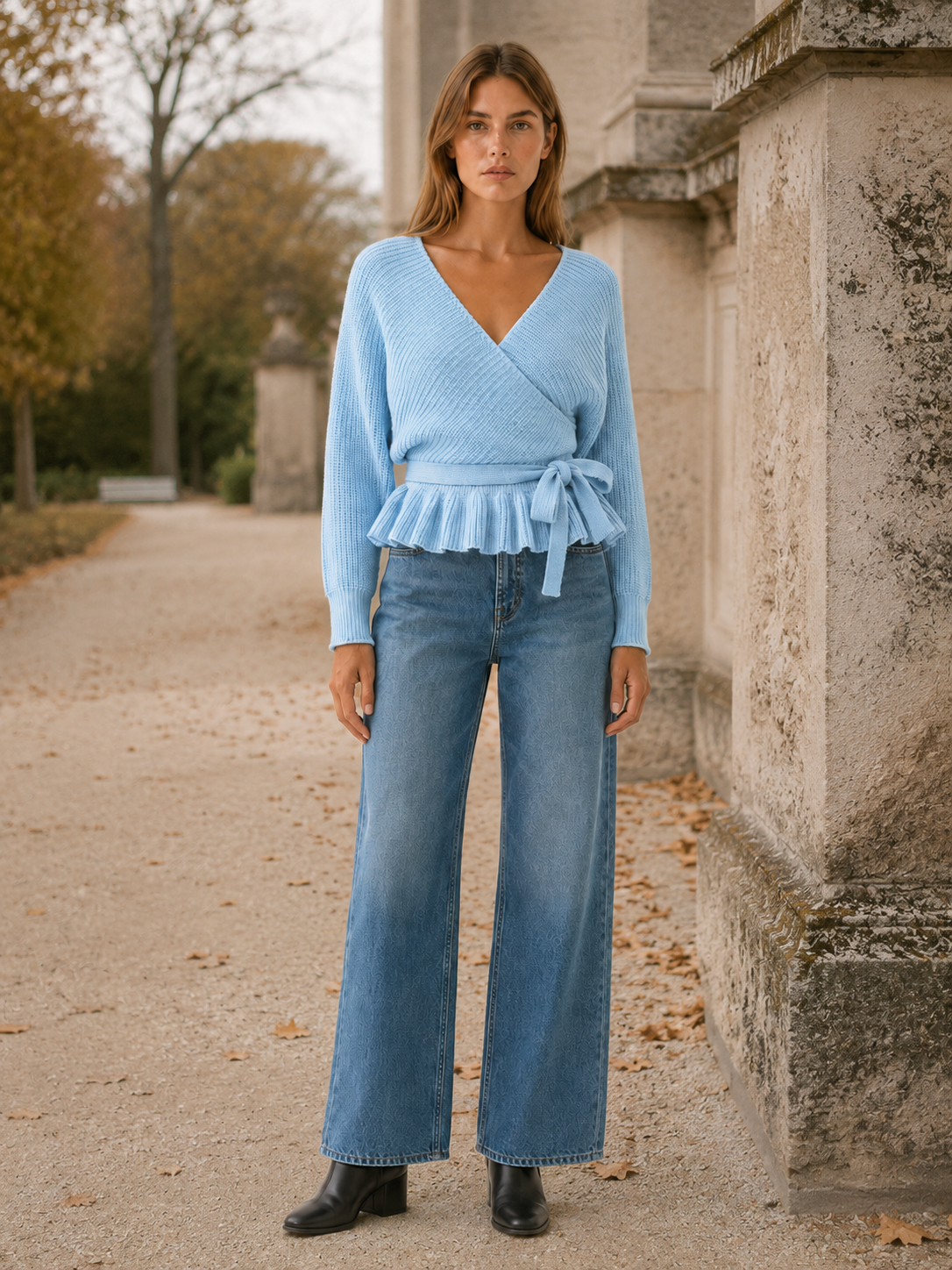 Bryssara | Wrap Jumper with Tie Waist and Ruffle Hem