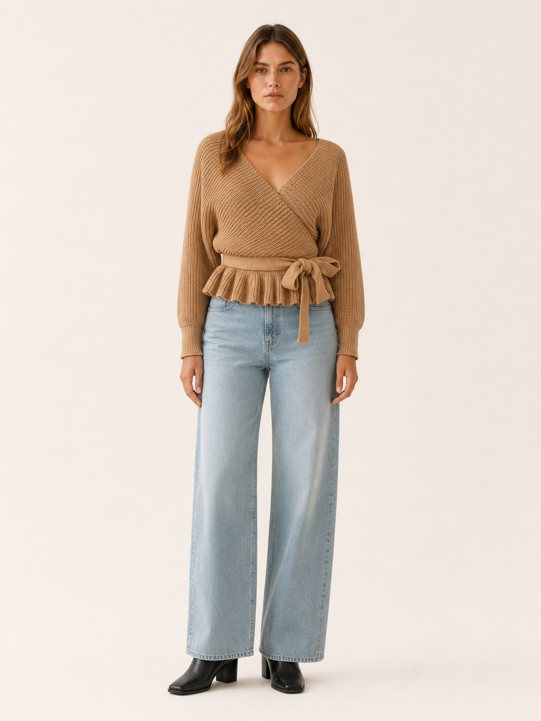 Bryssara | Wrap Jumper with Tie Waist and Ruffle Hem