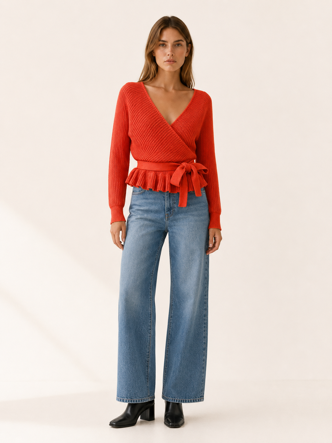 Bryssara | Wrap Jumper with Tie Waist and Ruffle Hem
