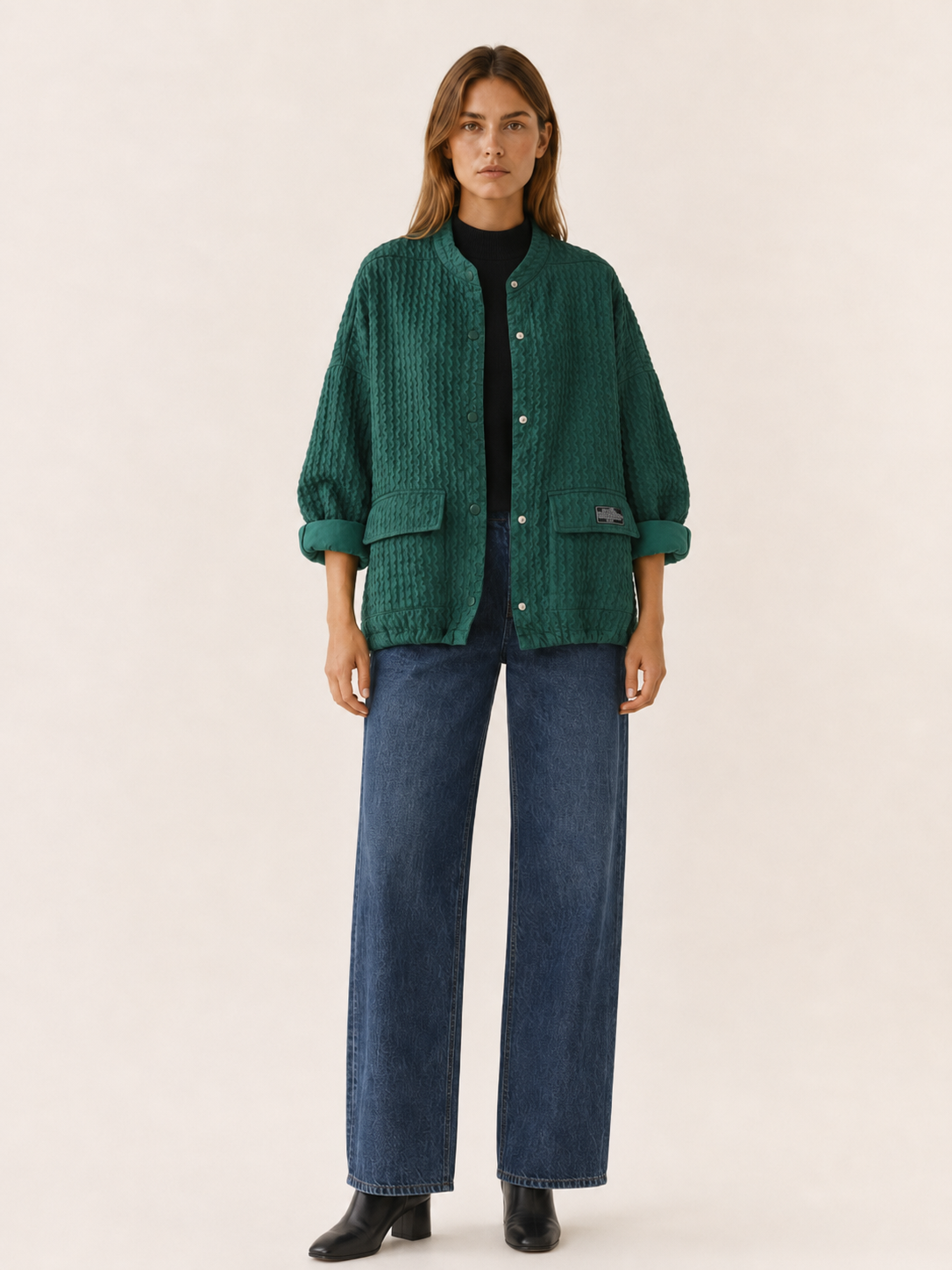Caelivra | Women’s Textured Jacket with Batwing Sleeves and Drawcord Hem
