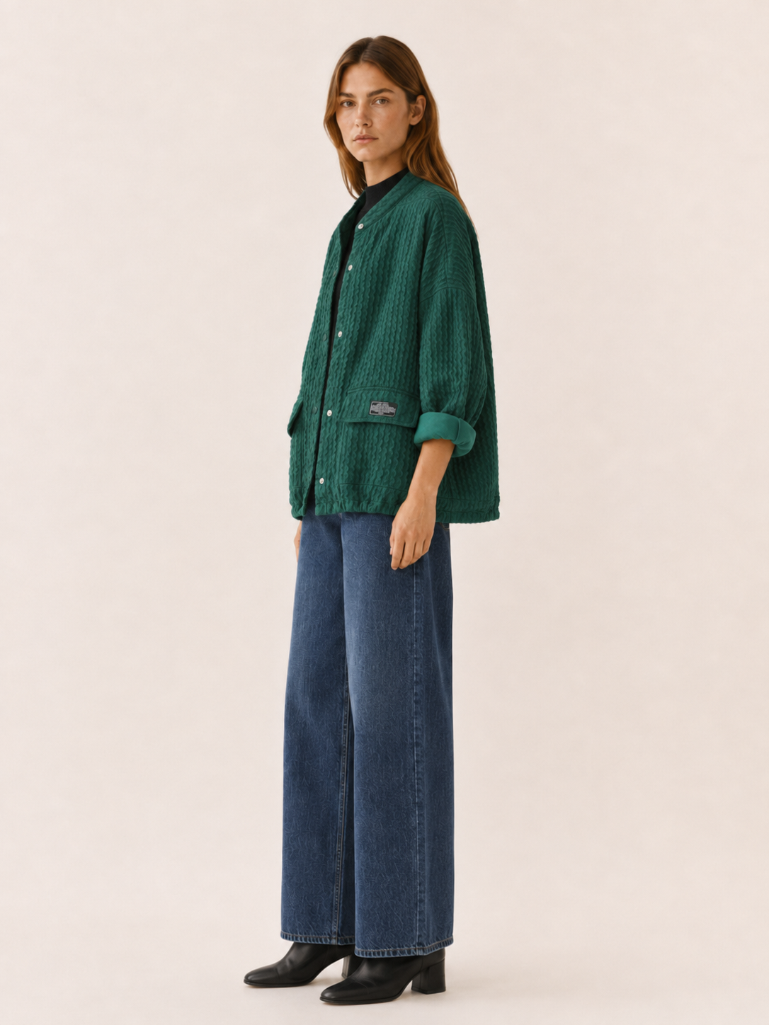 Caelivra | Women’s Textured Jacket with Batwing Sleeves and Drawcord Hem