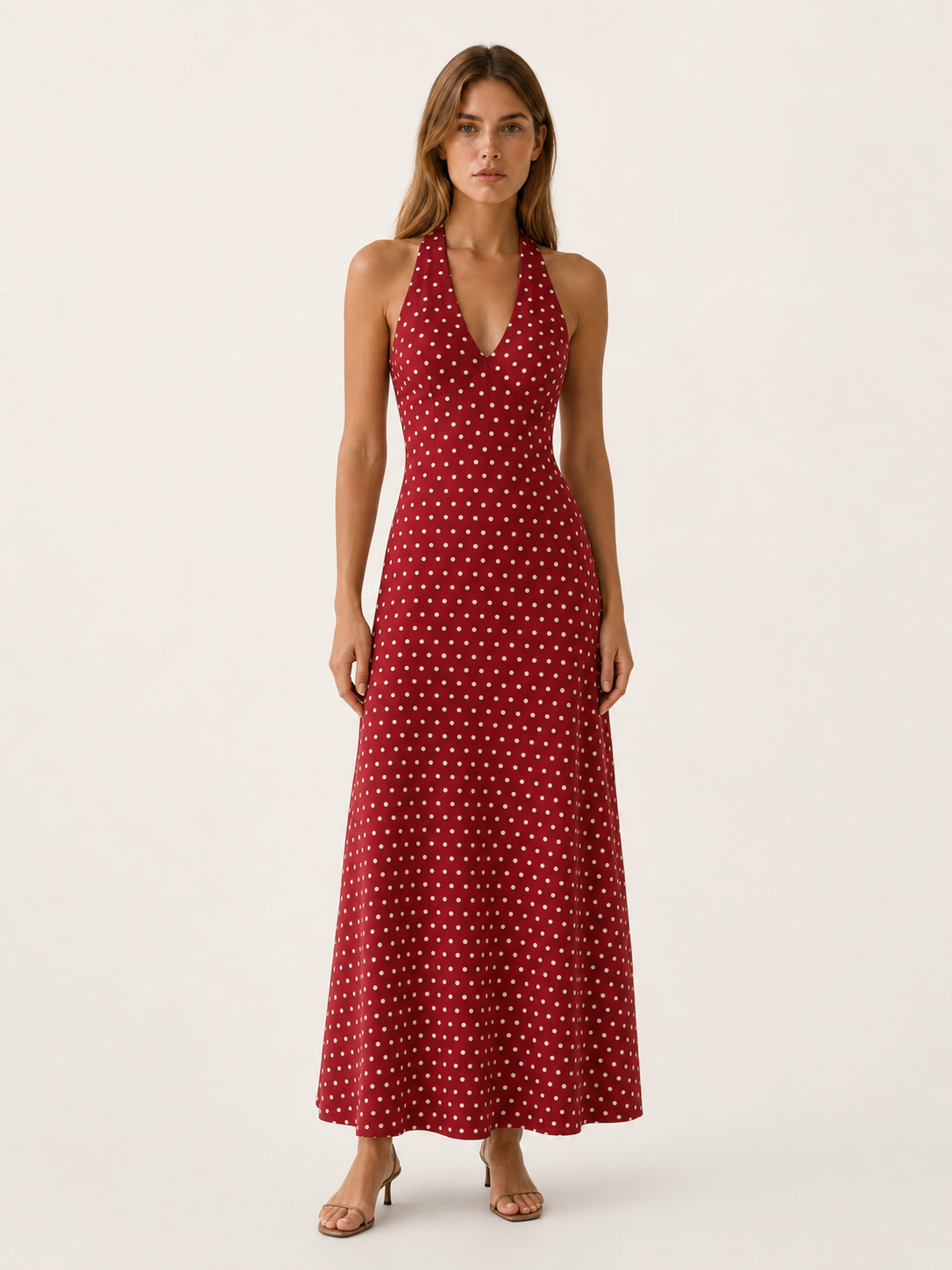 Caelora | Halter Maxi Dress with Polka Dot Print