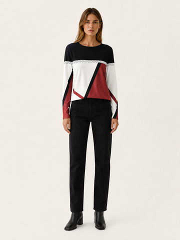 Calandra | Women's Colour Block Round Neck Jumper