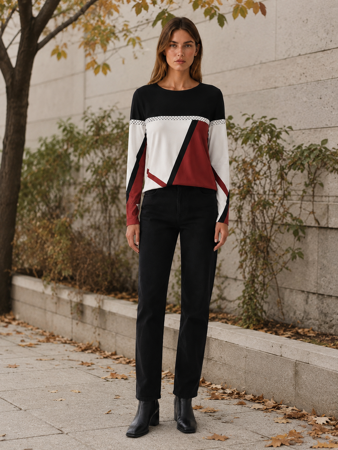 Calandra | Women's Colour Block Round Neck Jumper