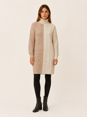 Caldrisse | Jumper Dress with Roll Neck and Textured Panels
