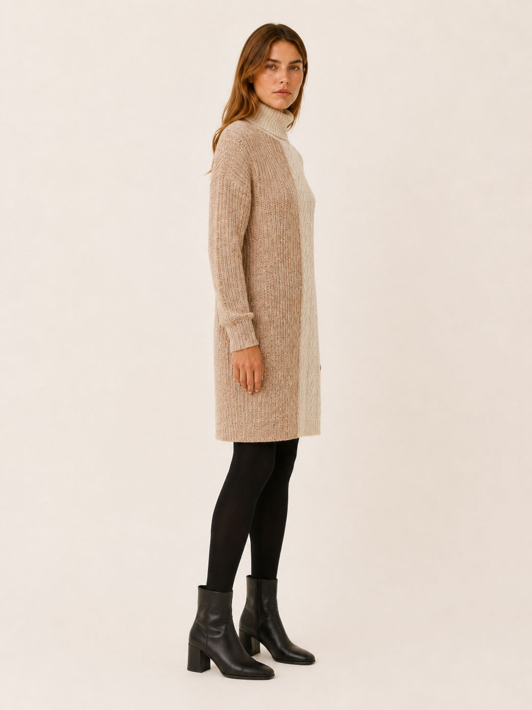 Caldrisse | Jumper Dress with Roll Neck and Textured Panels