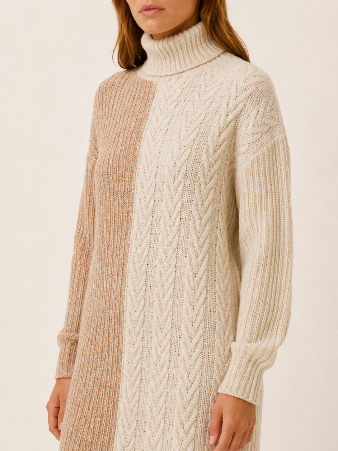 Caldrisse | Jumper Dress with Roll Neck and Textured Panels