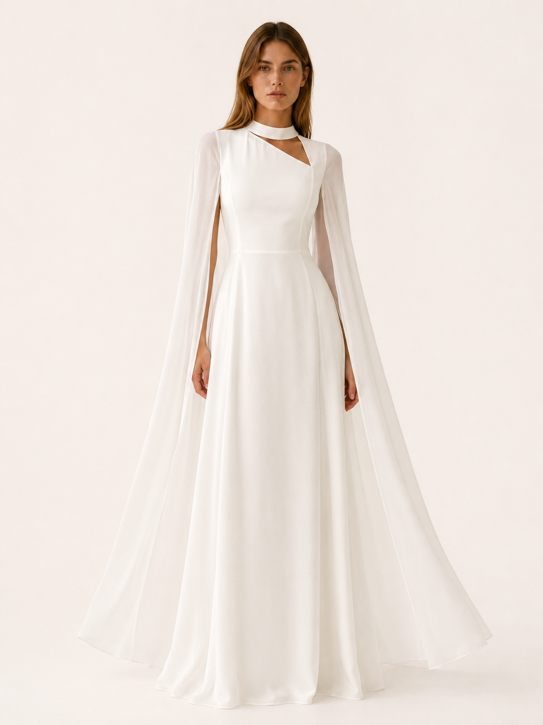 Chiffon Maxi Dress with Cape Sleeves – JV London