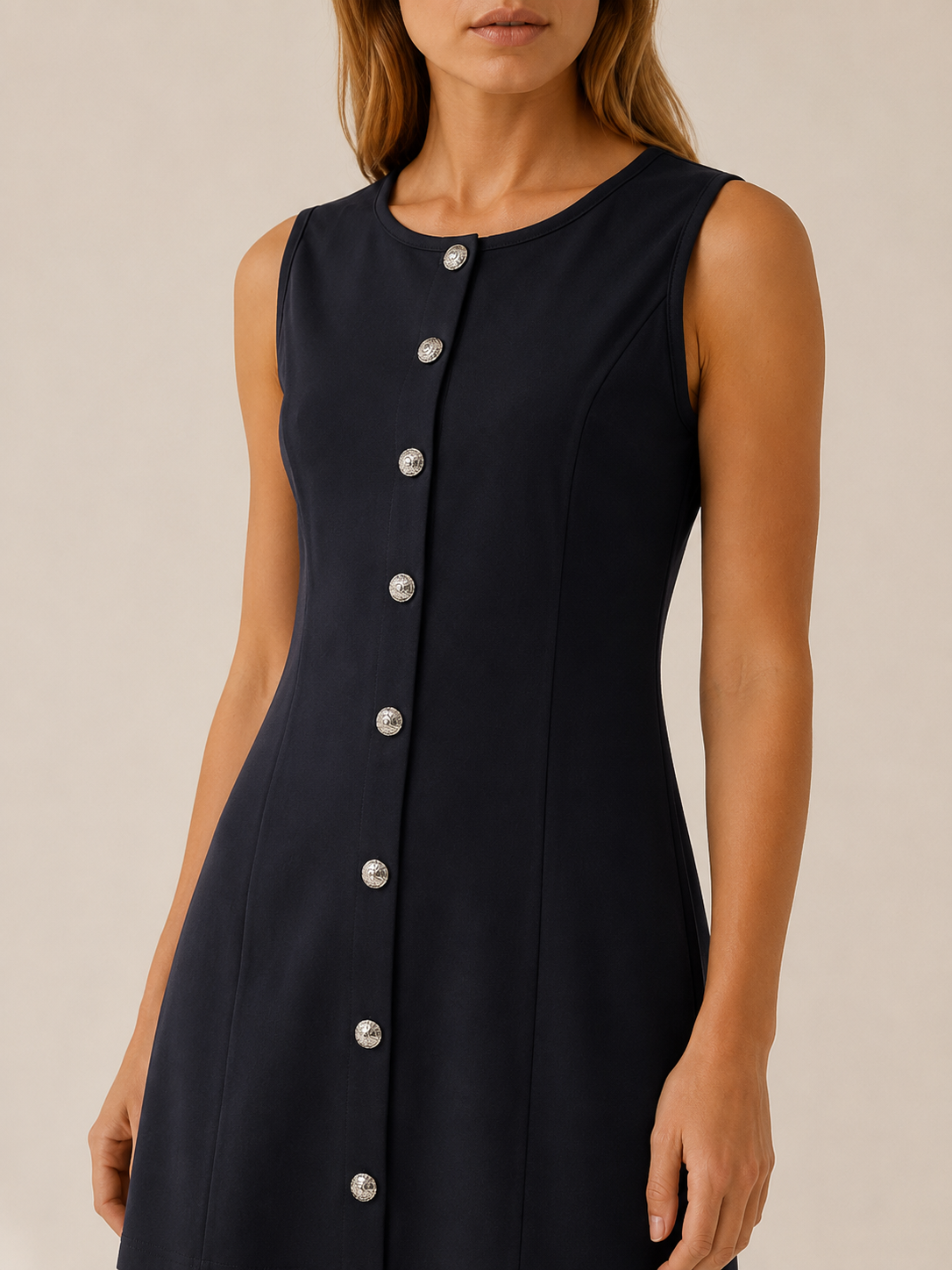 Calista | Sleeveless Button Detail Mini Dress