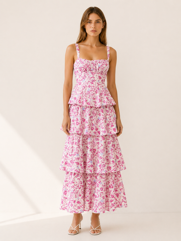 Calista | Floral Maxi Dress with Tiered Skirt