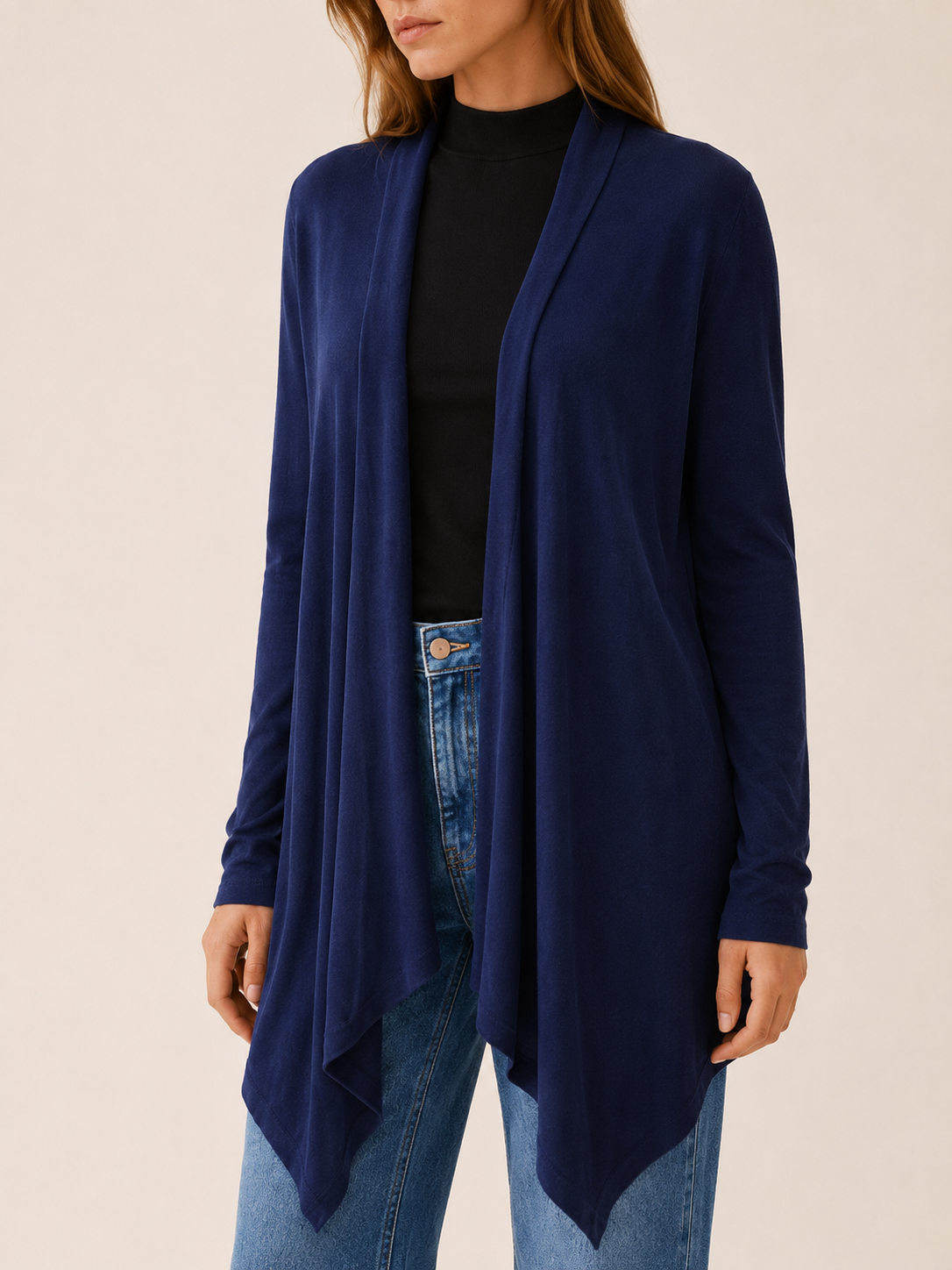 Calista | Long Cardigan with Open Front and Draped Hem