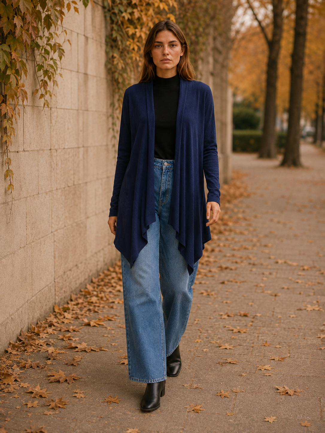 Calista | Long Cardigan with Open Front and Draped Hem