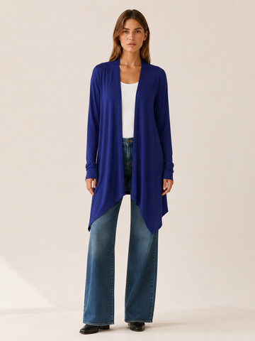 Calista | Long Cardigan with Open Front and Draped Hem