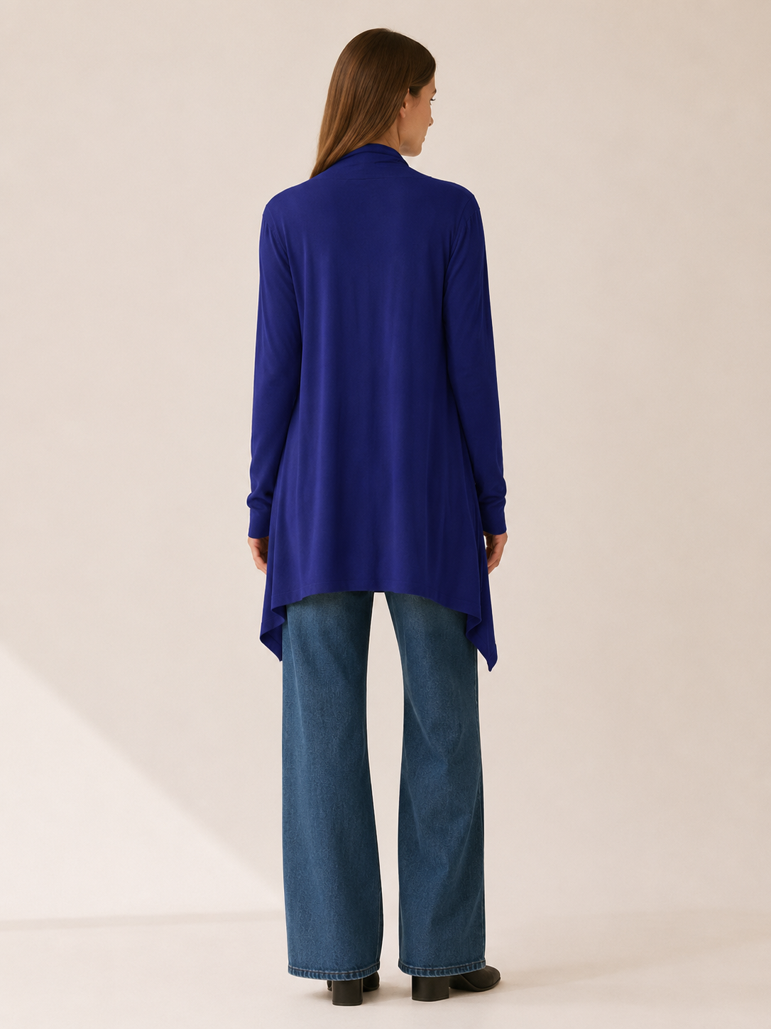 Calista | Long Cardigan with Open Front and Draped Hem