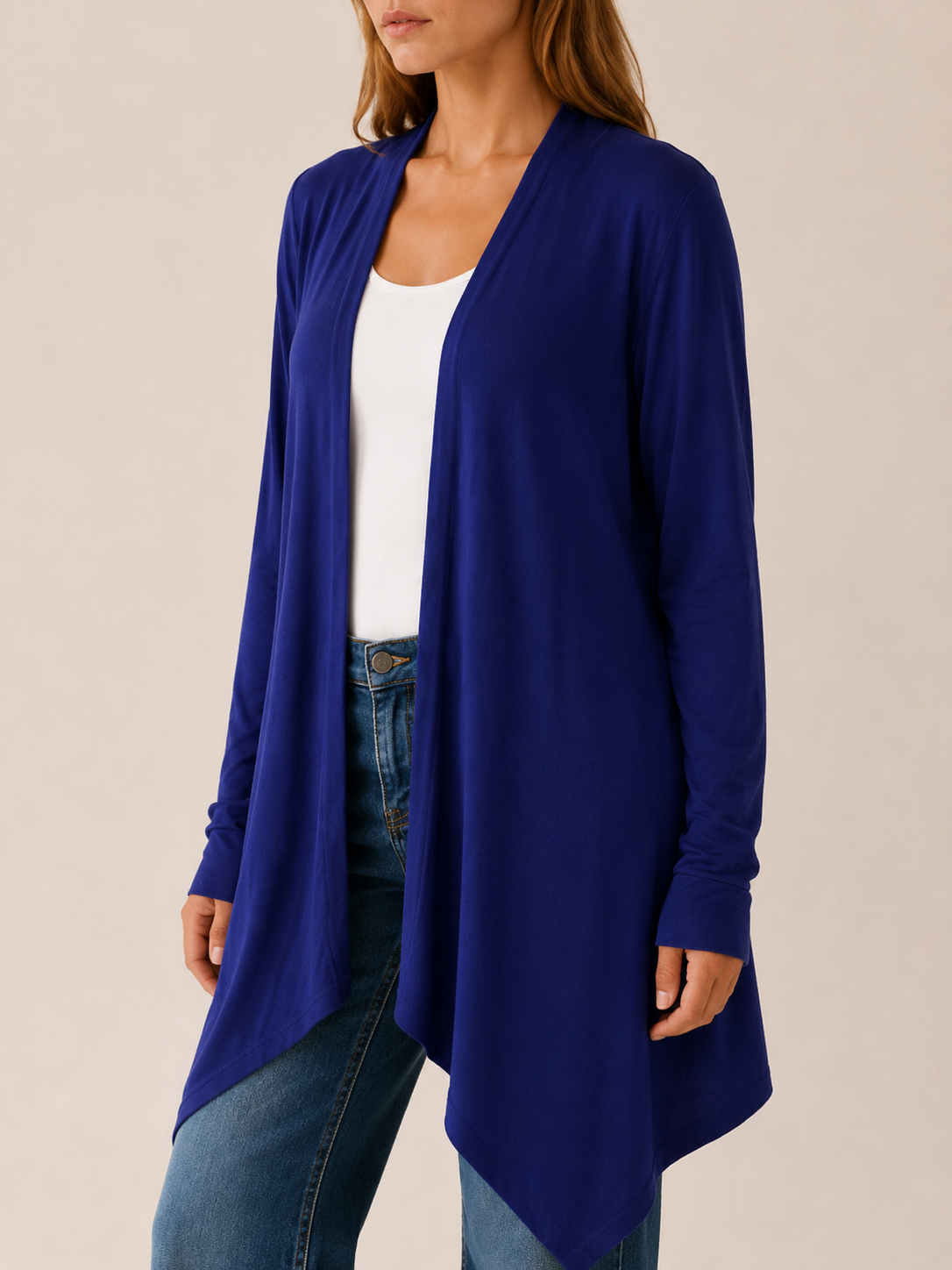 Calista | Long Cardigan with Open Front and Draped Hem