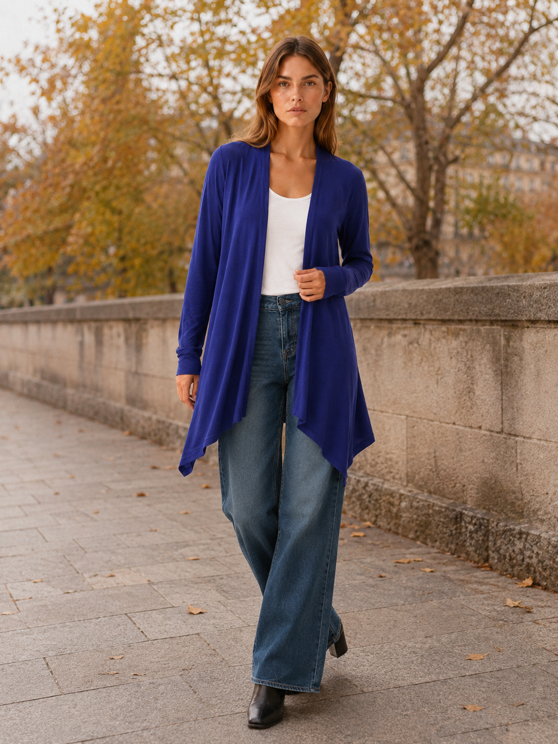 Calista | Long Cardigan with Open Front and Draped Hem