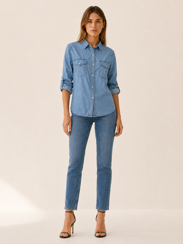 Calliope | Denim Shirt with Button Front and Chest Pockets