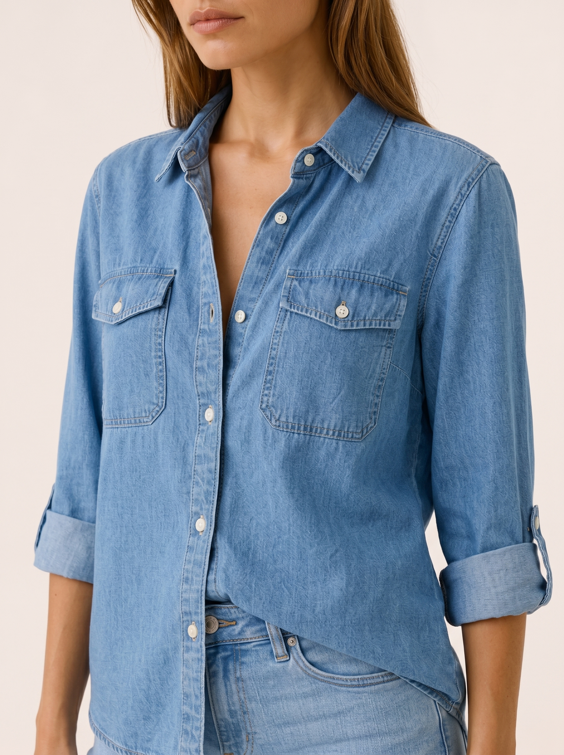 Calliope | Denim Shirt with Button Front and Chest Pockets