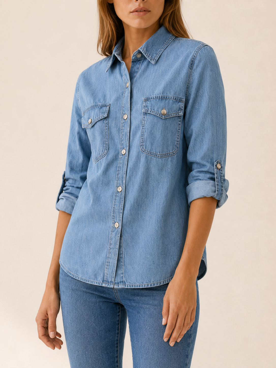 Calliope | Denim Shirt with Button Front and Chest Pockets