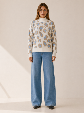 Calyssene | High Neck Sweater with Leopard Print