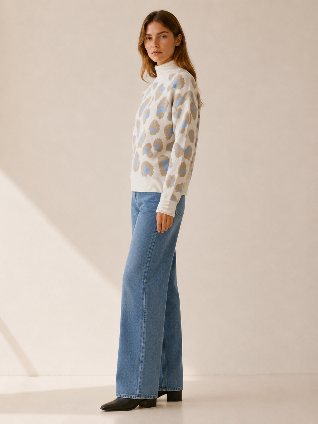 Calyssene | High Neck Sweater with Leopard Print