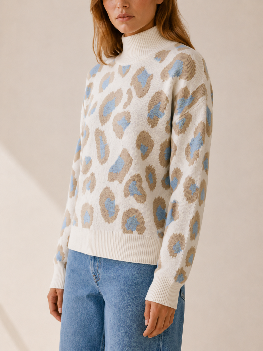 Calyssene | High Neck Sweater with Leopard Print