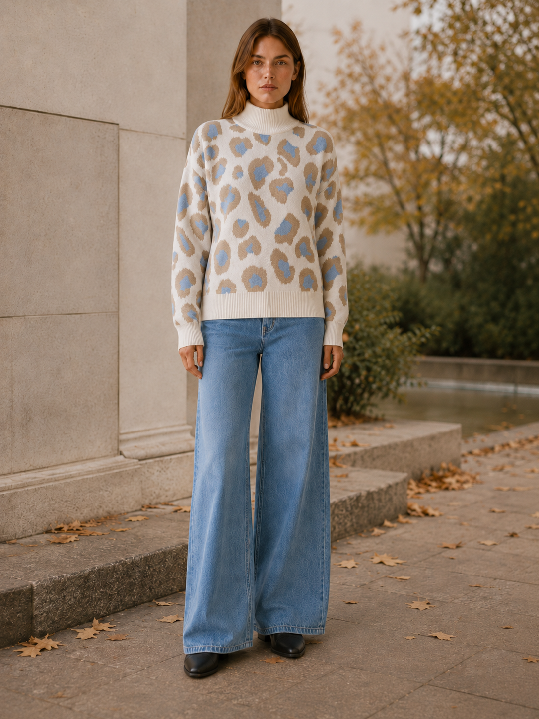 Calyssene | High Neck Sweater with Leopard Print