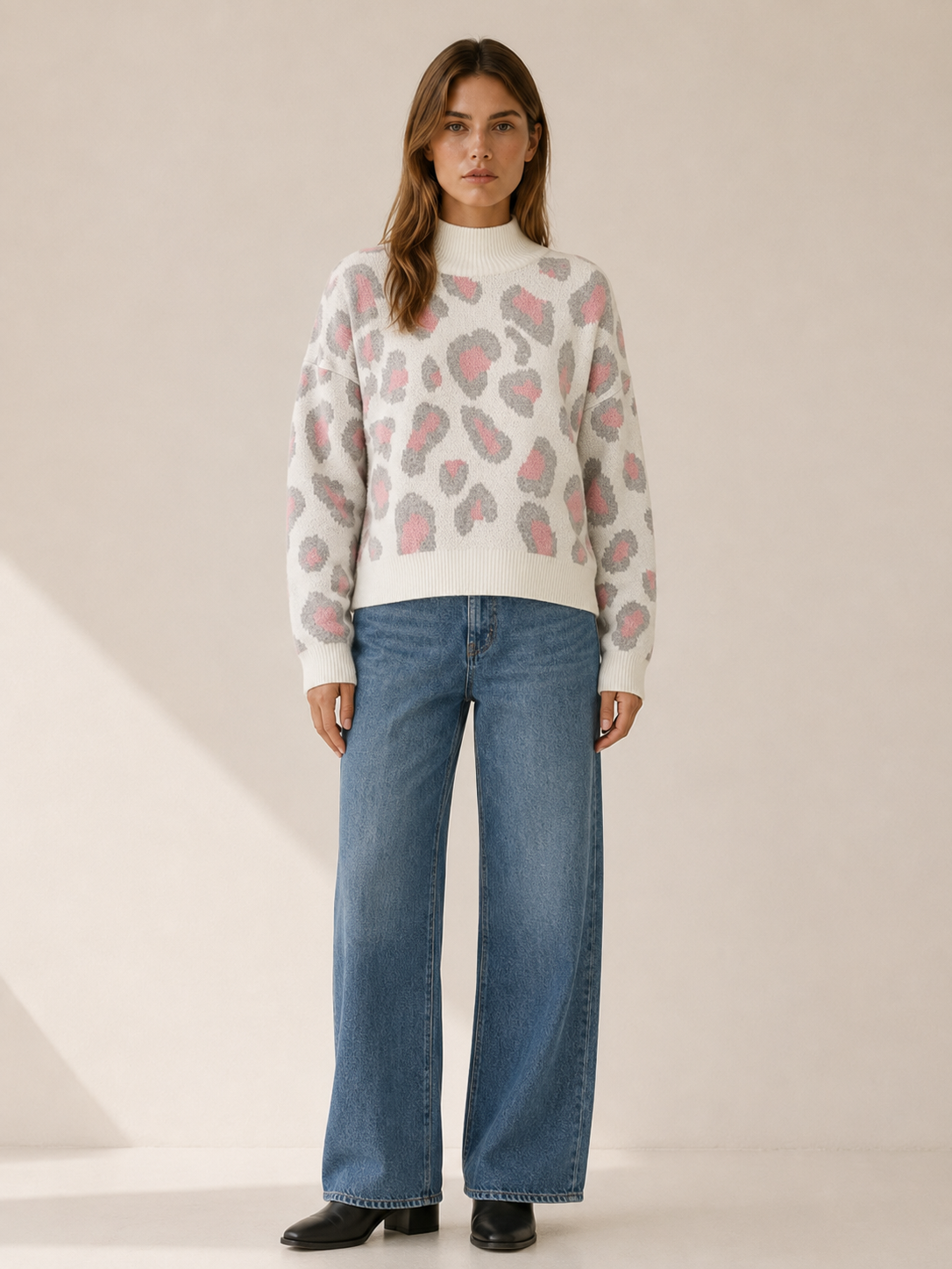 Calyssene | High Neck Sweater with Leopard Print