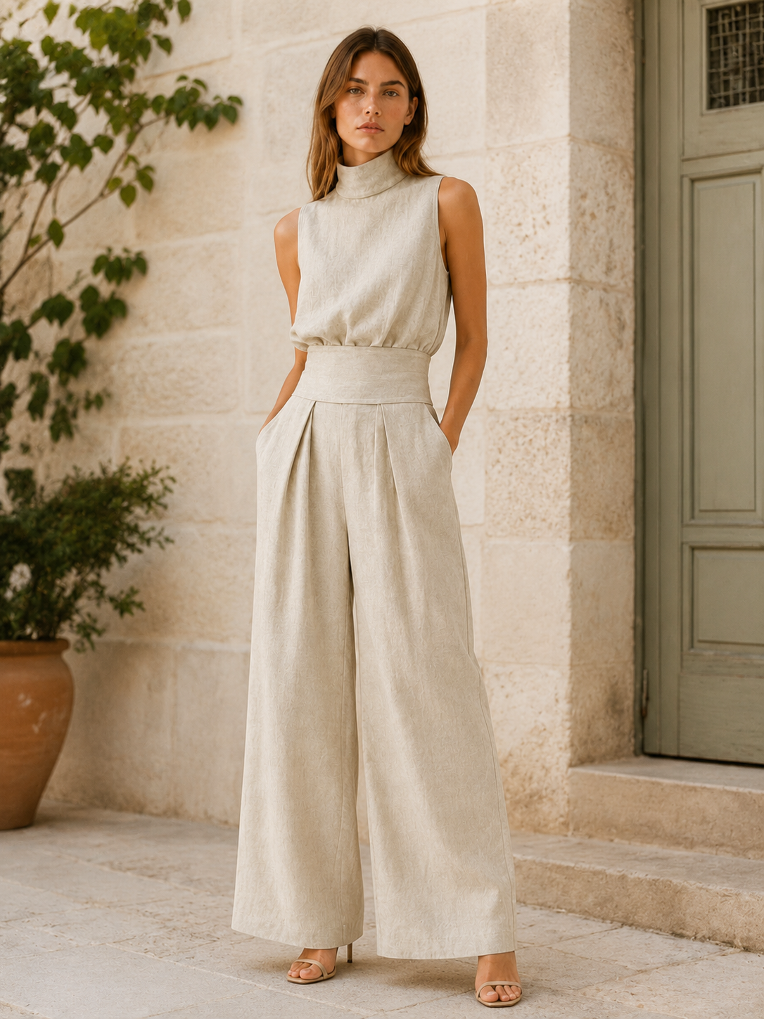 Cambria | Linen Co Ord Set with Wide Leg Trousers