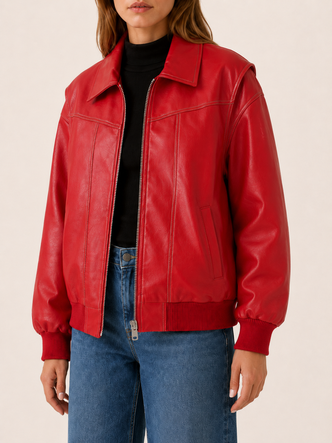 Carys | Bomber Jacket with Contrast Stitching and Oversized Fit