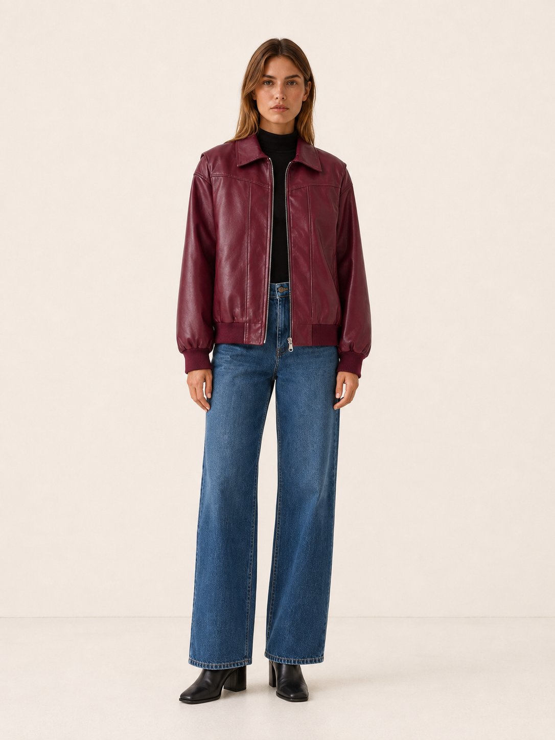 Carys | Bomber Jacket with Contrast Stitching and Oversized Fit