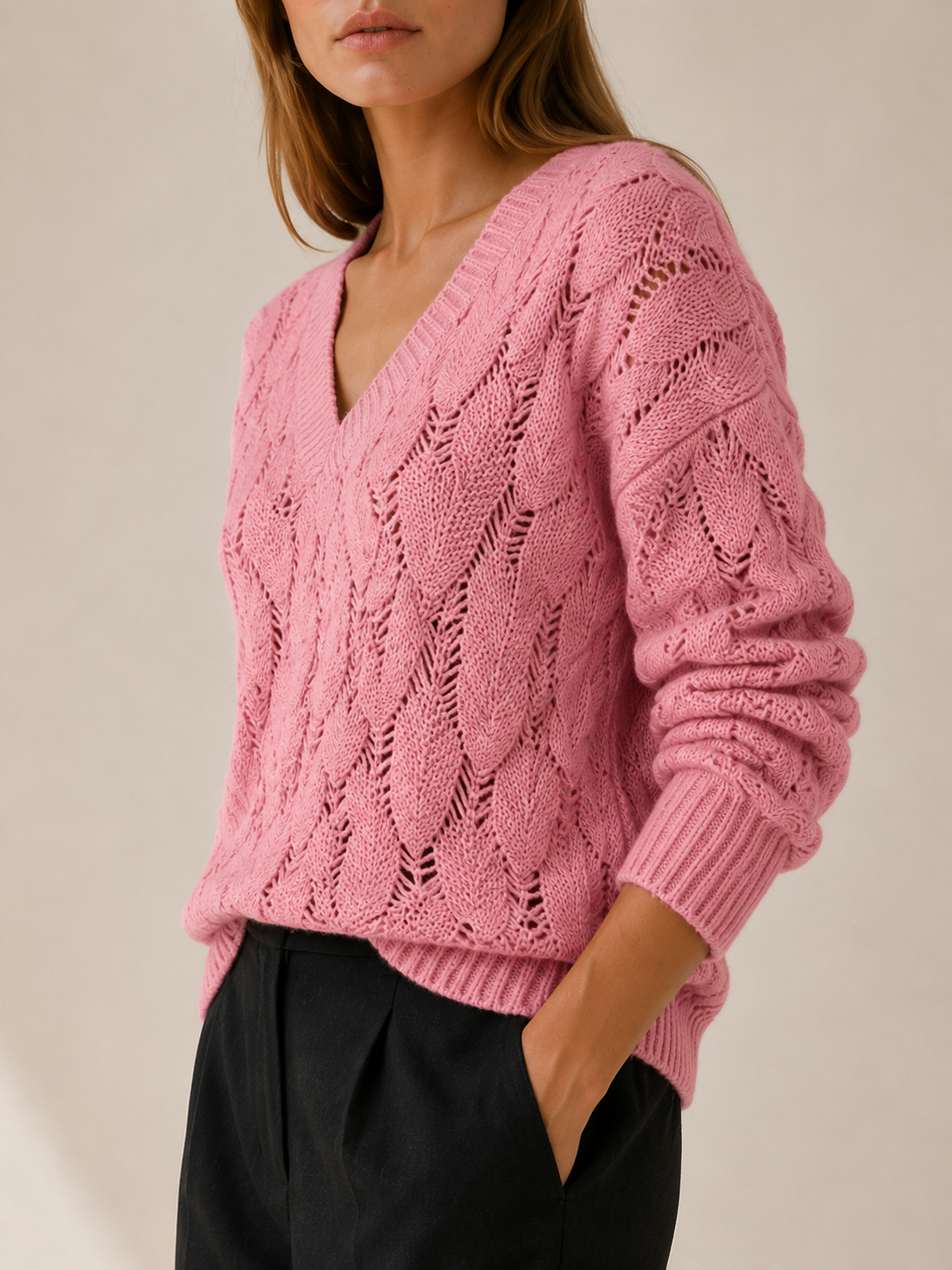 Catriona | V-Neck Jumper with Openwork Detail